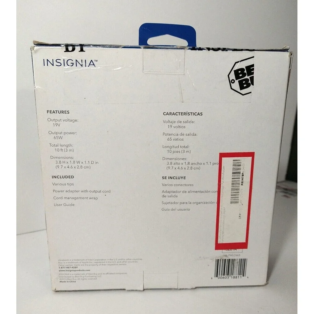 Insignia Ultrabook Charger w/ 8 Tips NS-PWLC663 Black Original Box